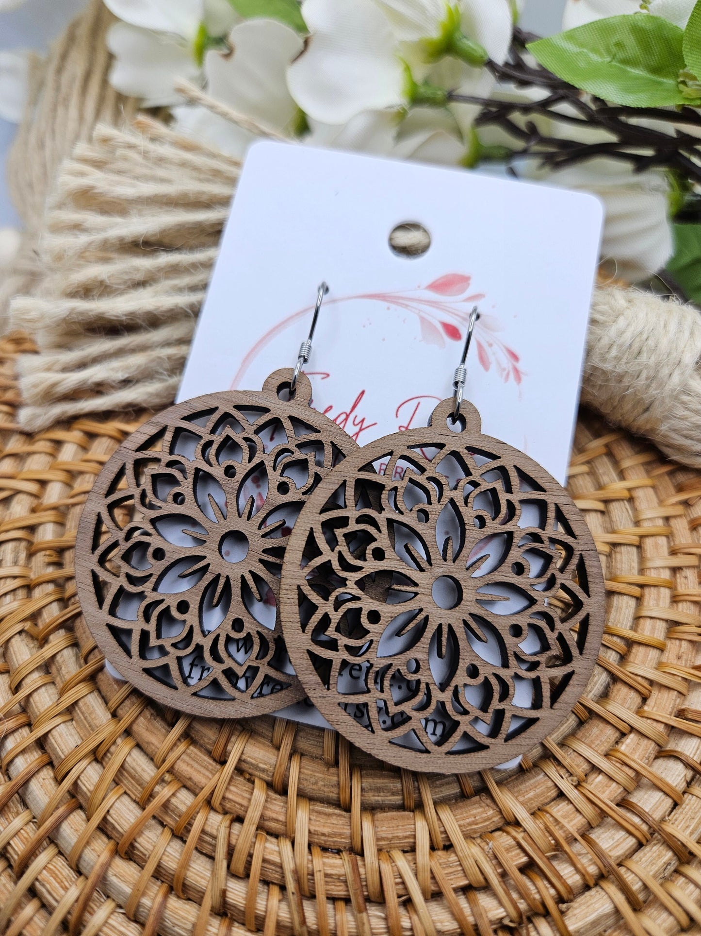 Dark Wooden Floral Earrings