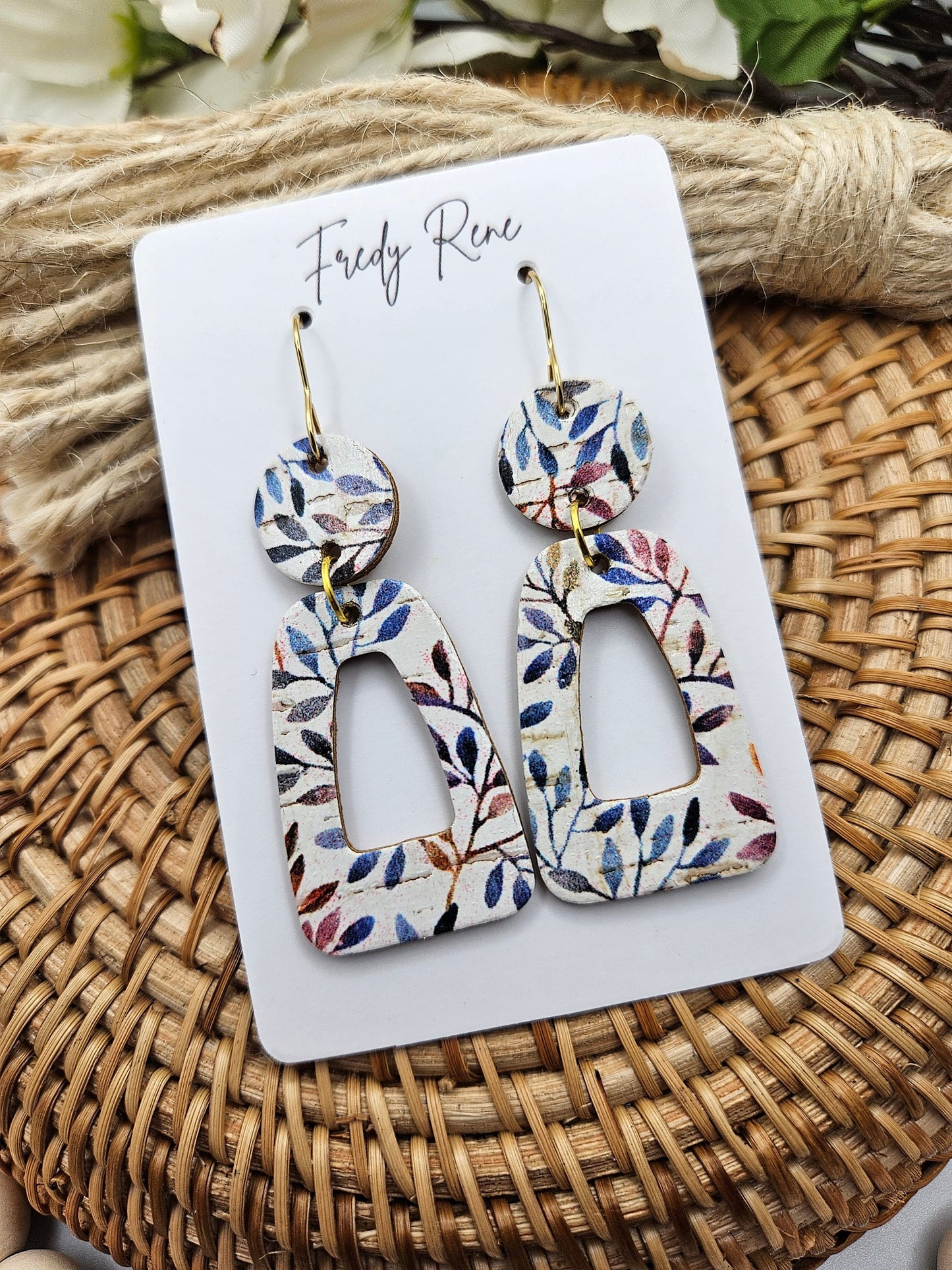 Autumn Leaf Cork on Genuine Leather Earrings