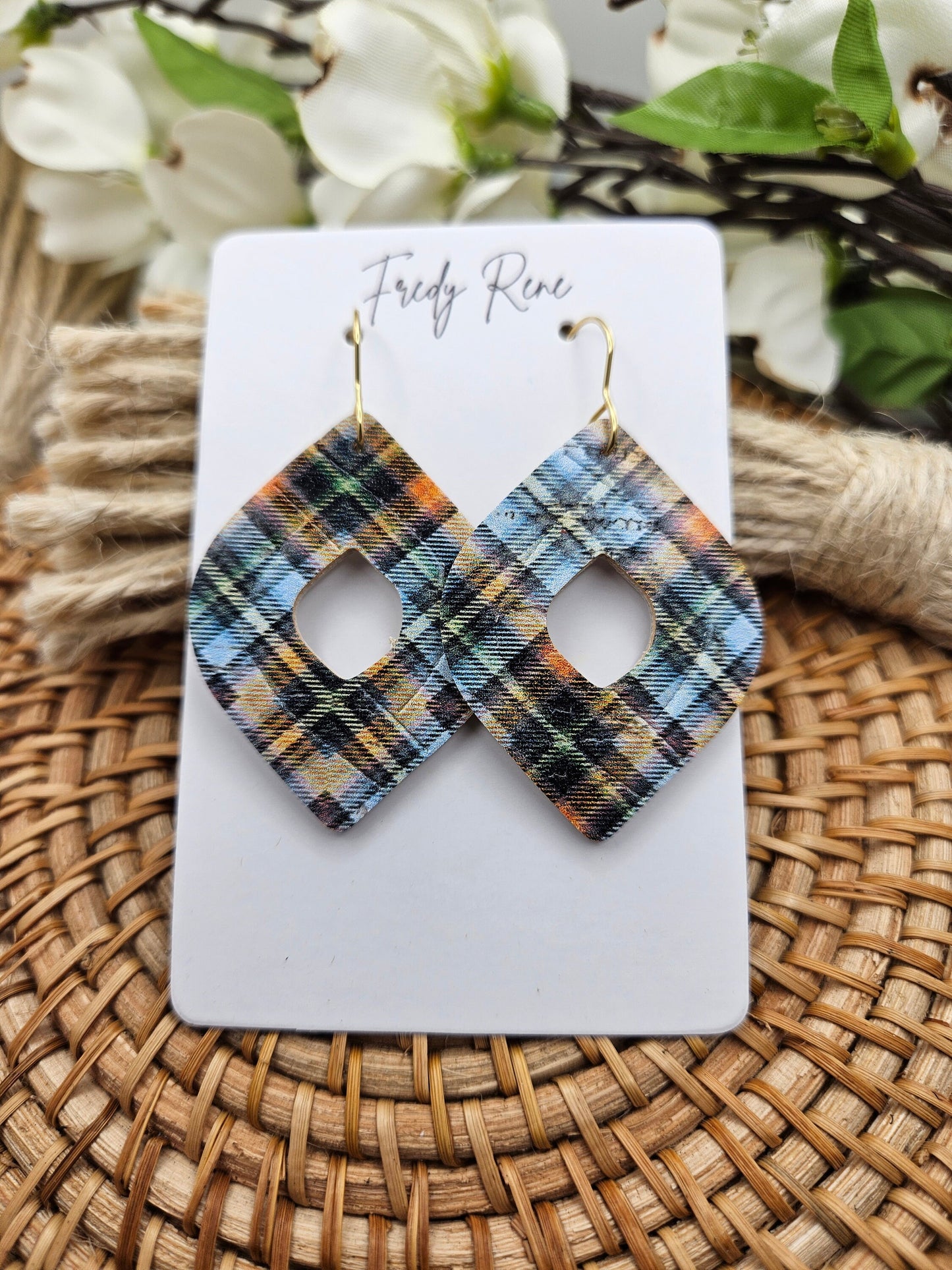 Fall Plaid Cork Backed with Genuine Leather Earrings