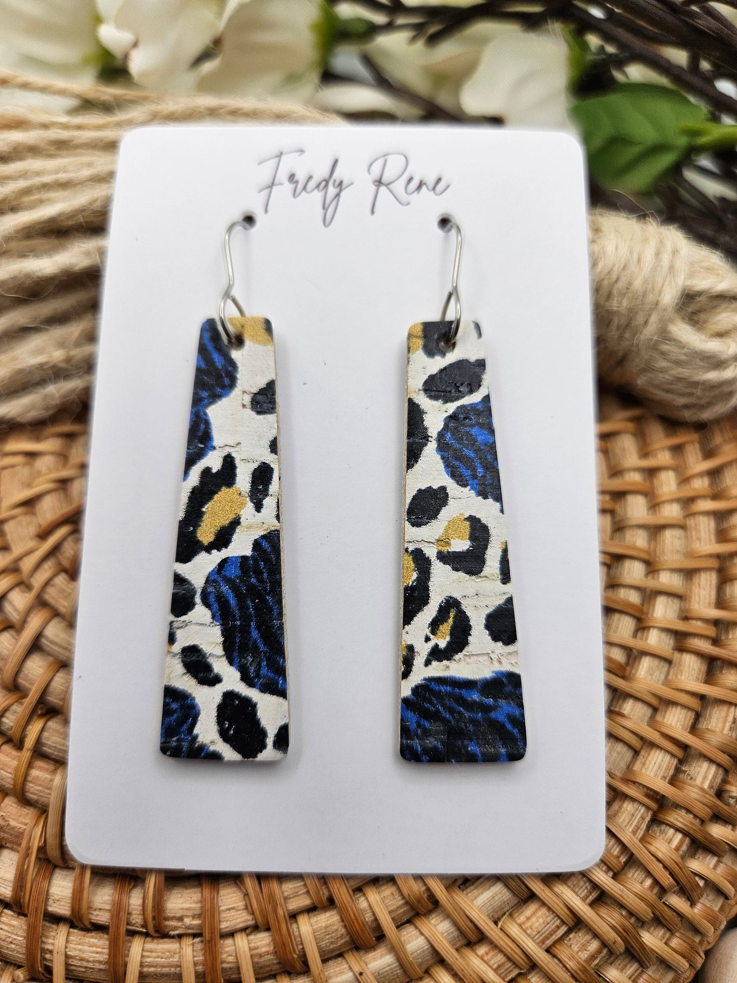 Floral Leopard Cork Backed with Leather Earrings