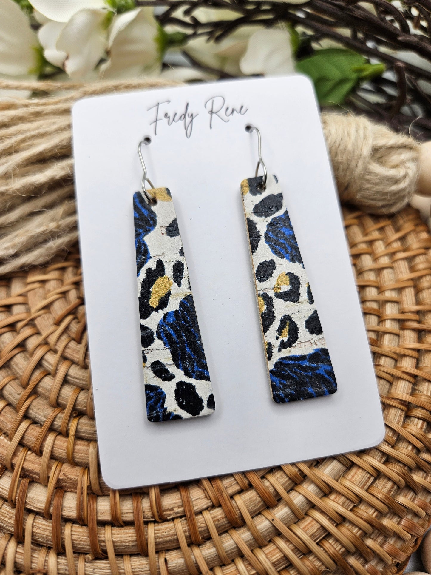 Floral Leopard Cork Backed with Leather Earrings