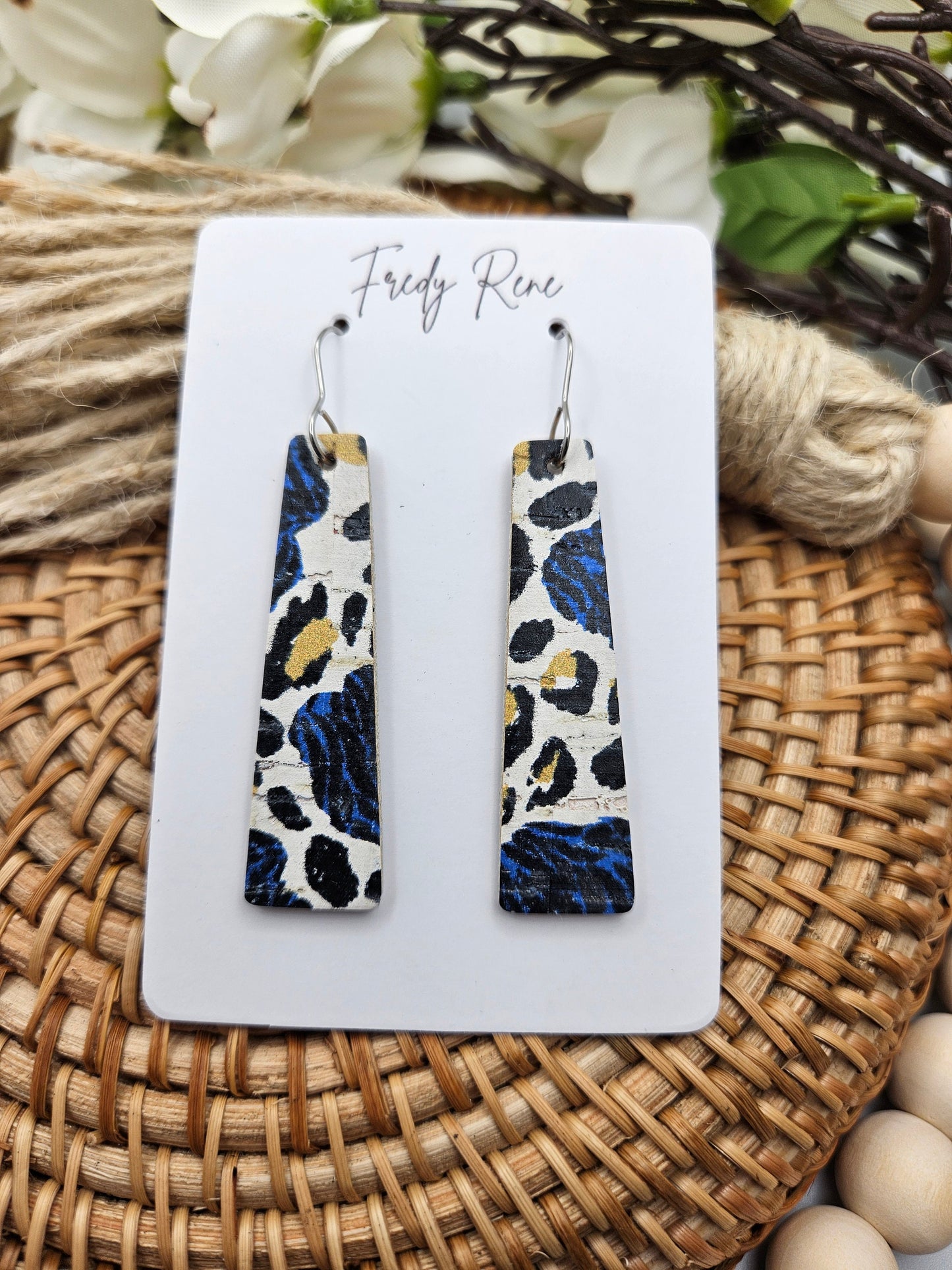 Floral Leopard Cork Backed with Leather Earrings