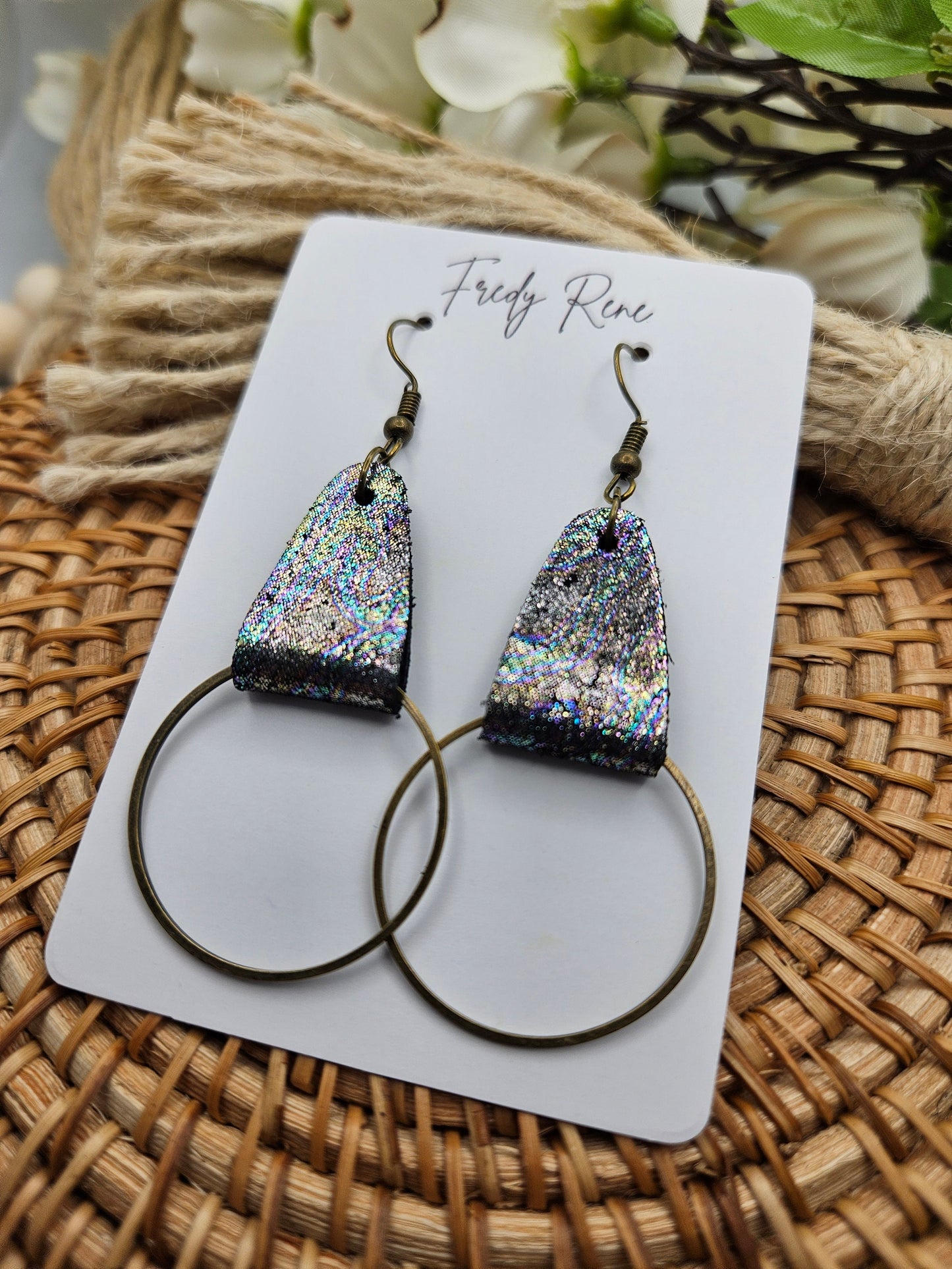 Iridescent Genuine Leather & Metal Hoop Earrings