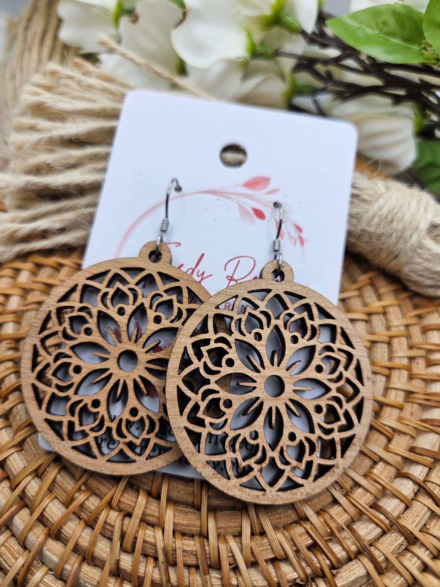 Light Wooden Floral Earrings