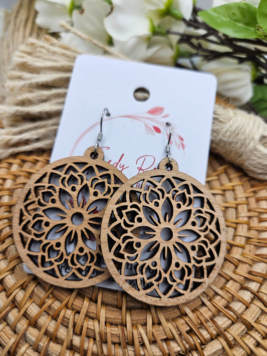 Light Wooden Floral Earrings