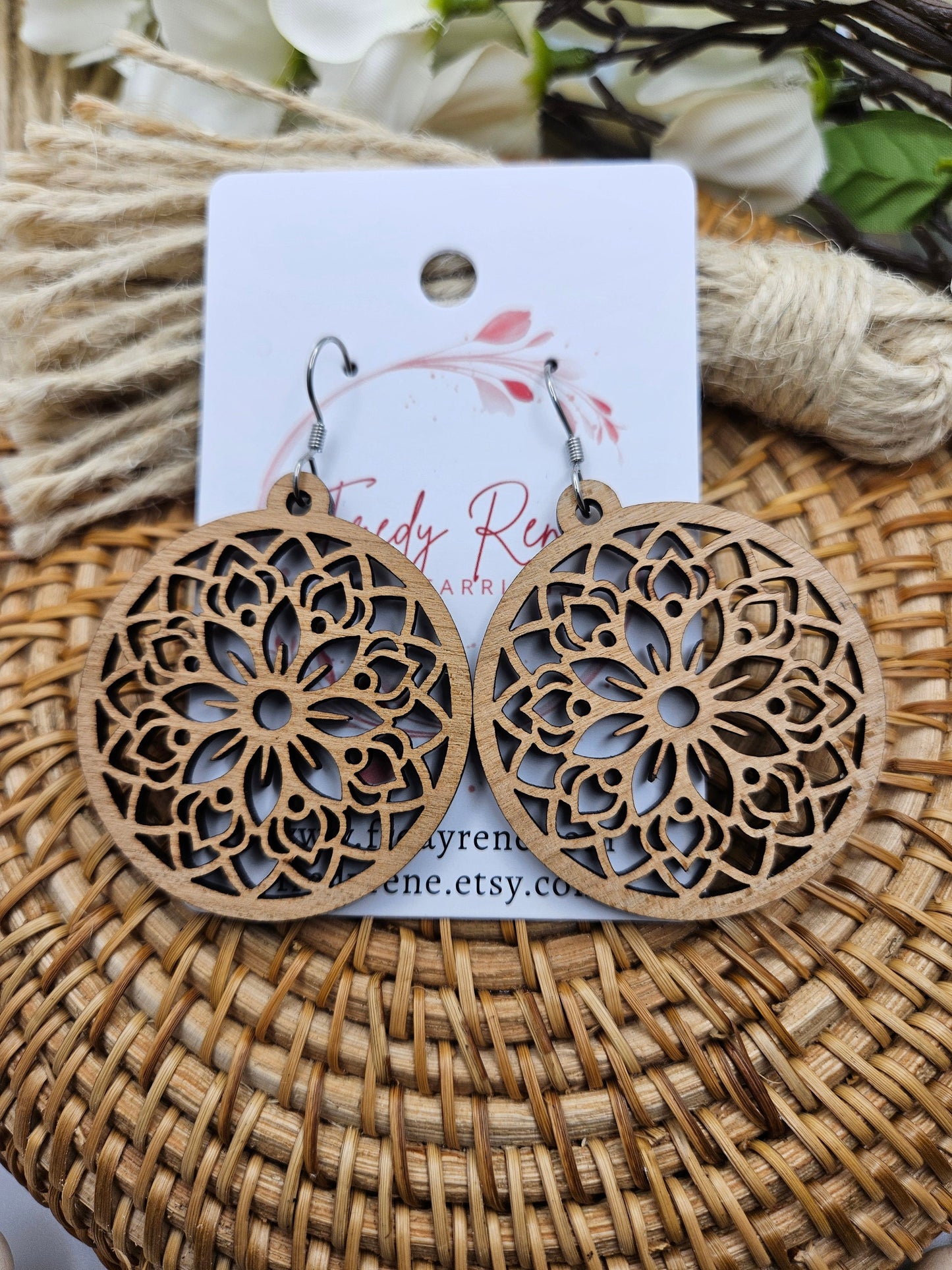 Light Wooden Floral Earrings