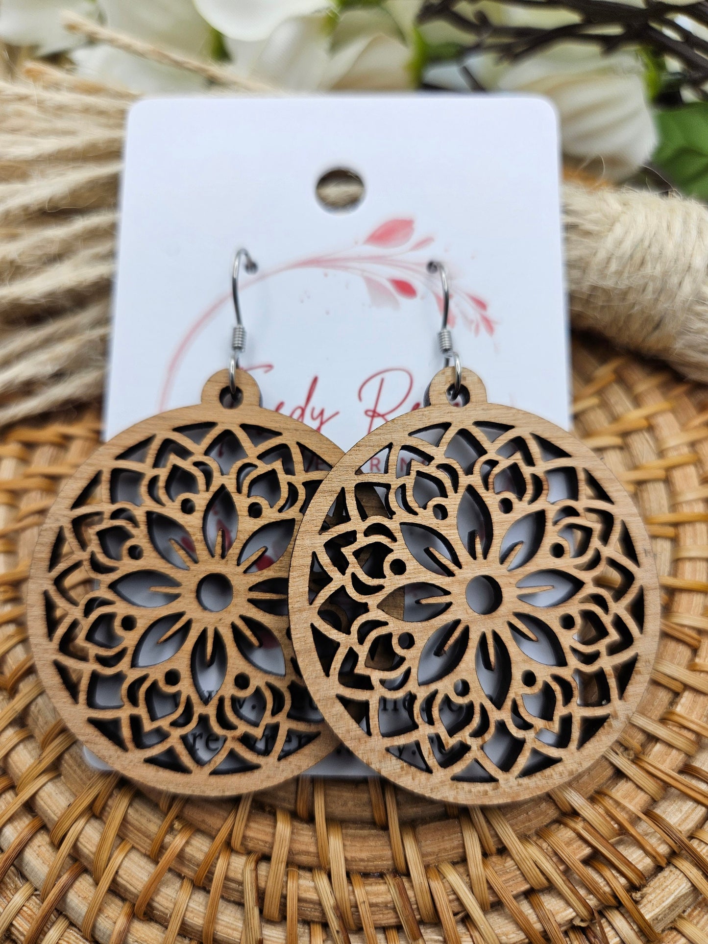 Light Wooden Floral Earrings