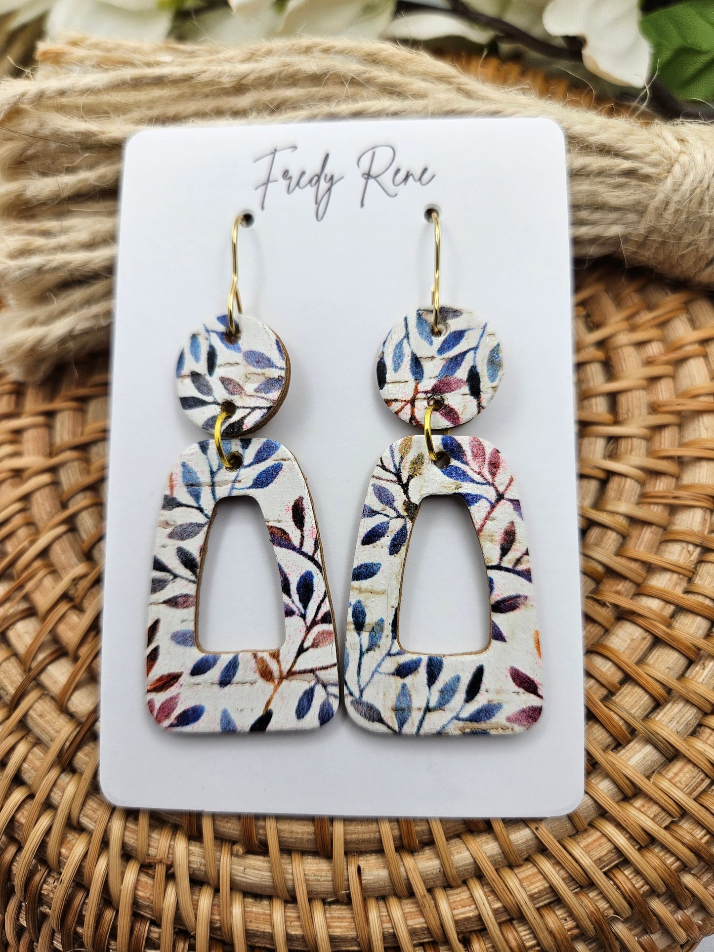 Autumn Leaf Cork on Genuine Leather Earrings