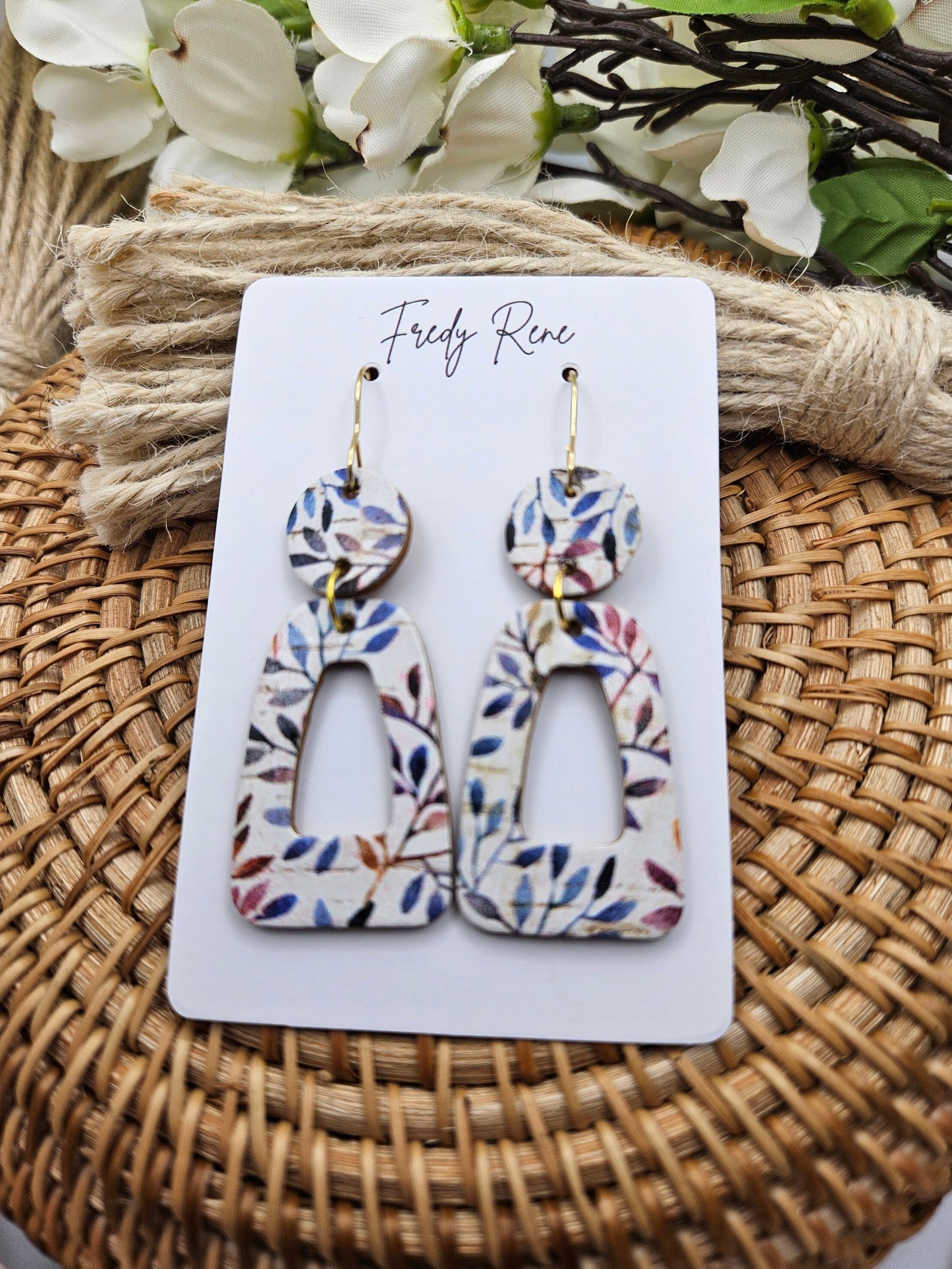 Autumn Leaf Cork on Genuine Leather Earrings