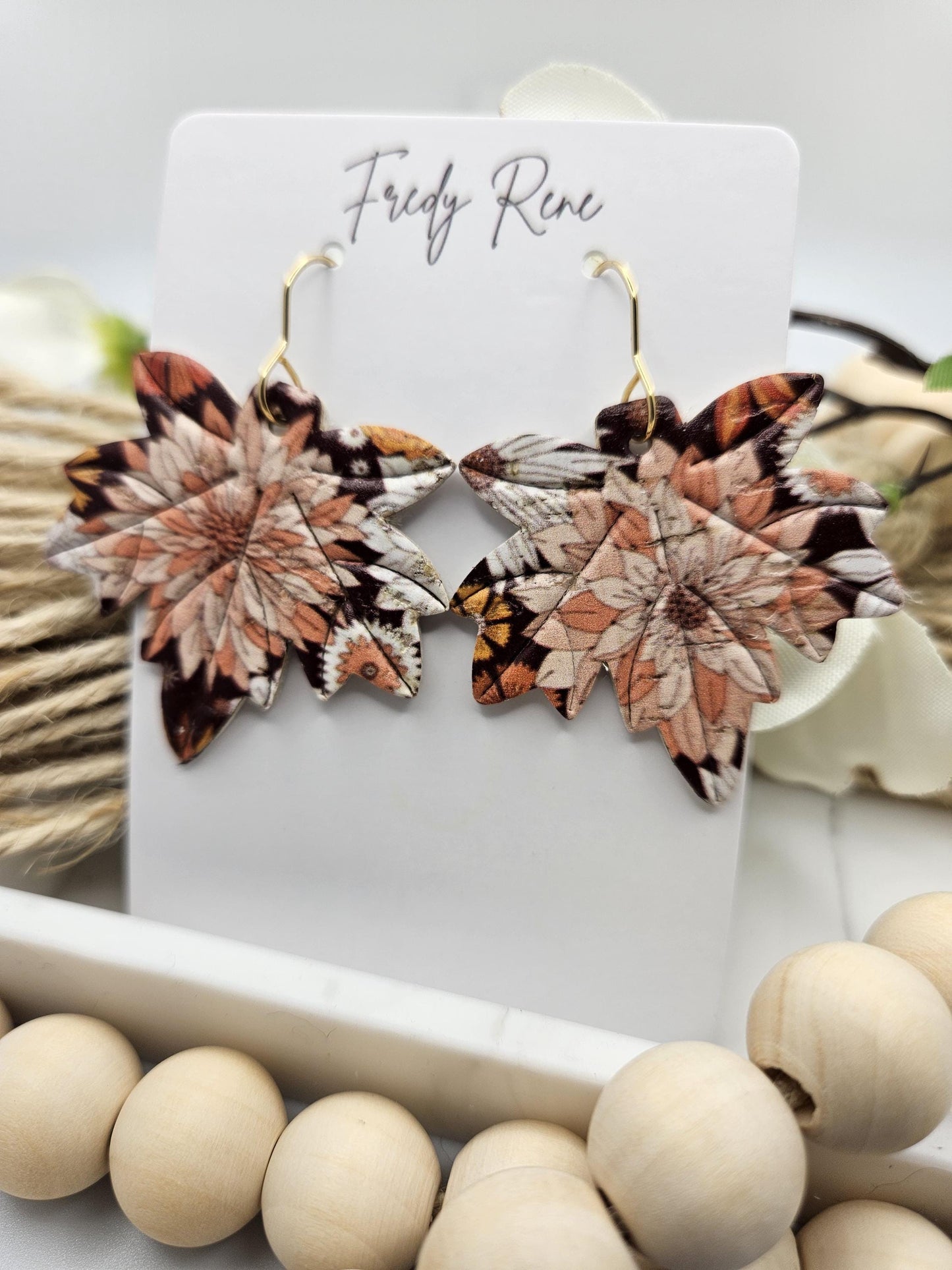 Fall Leaf Cork Earrings backed with Genuine Leather