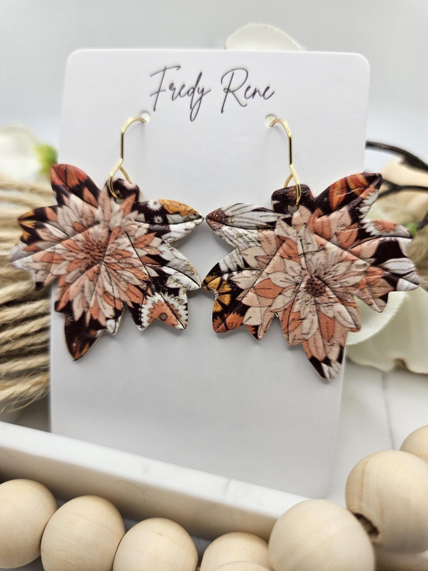 Fall Leaf Cork Earrings backed with Genuine Leather