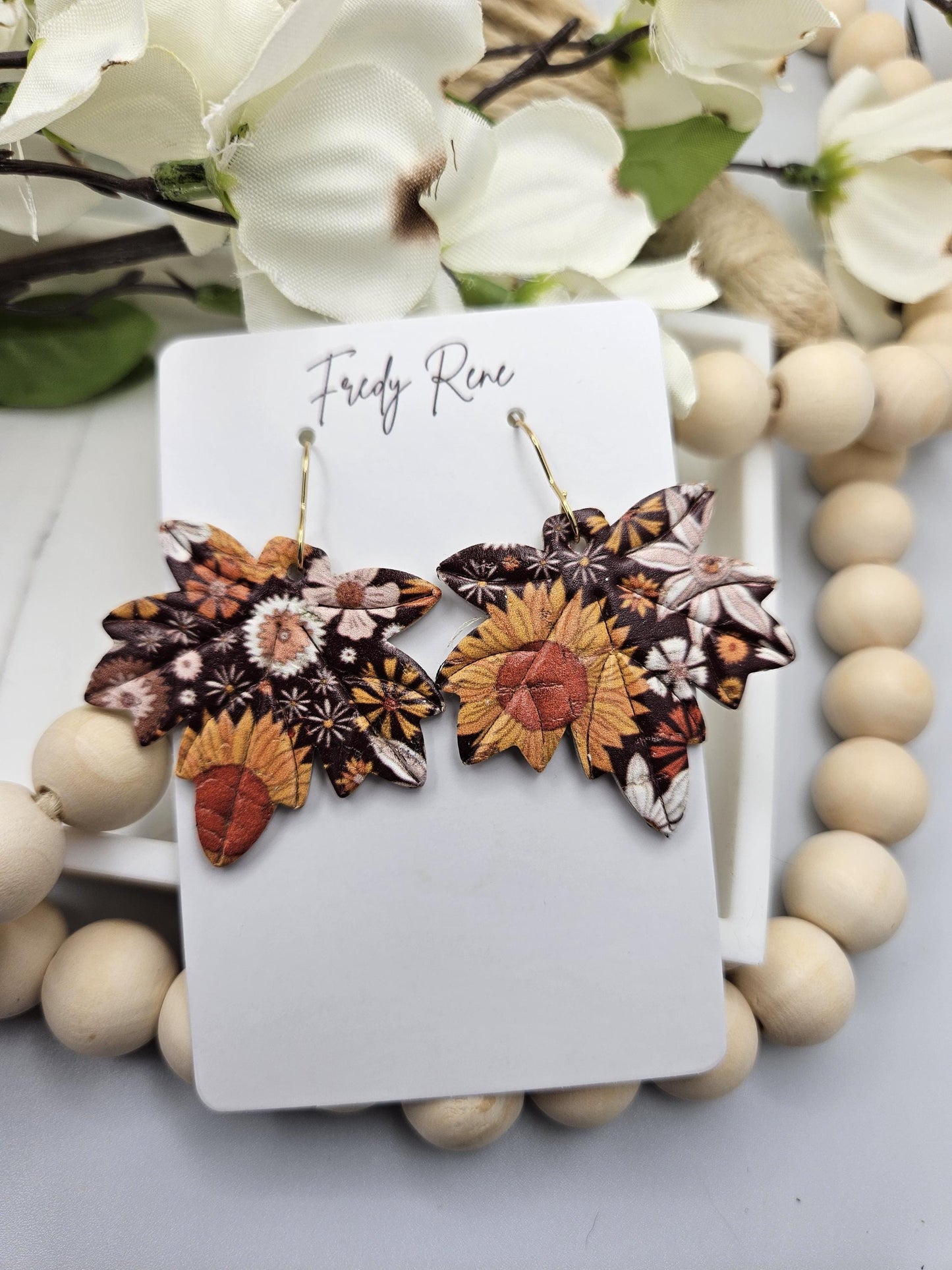 Fall Leaf Cork Earrings backed with Genuine Leather