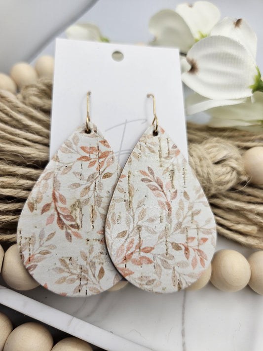 Large Fall Leaf Cork Teardrop Earrings Backed with Genuine Leather