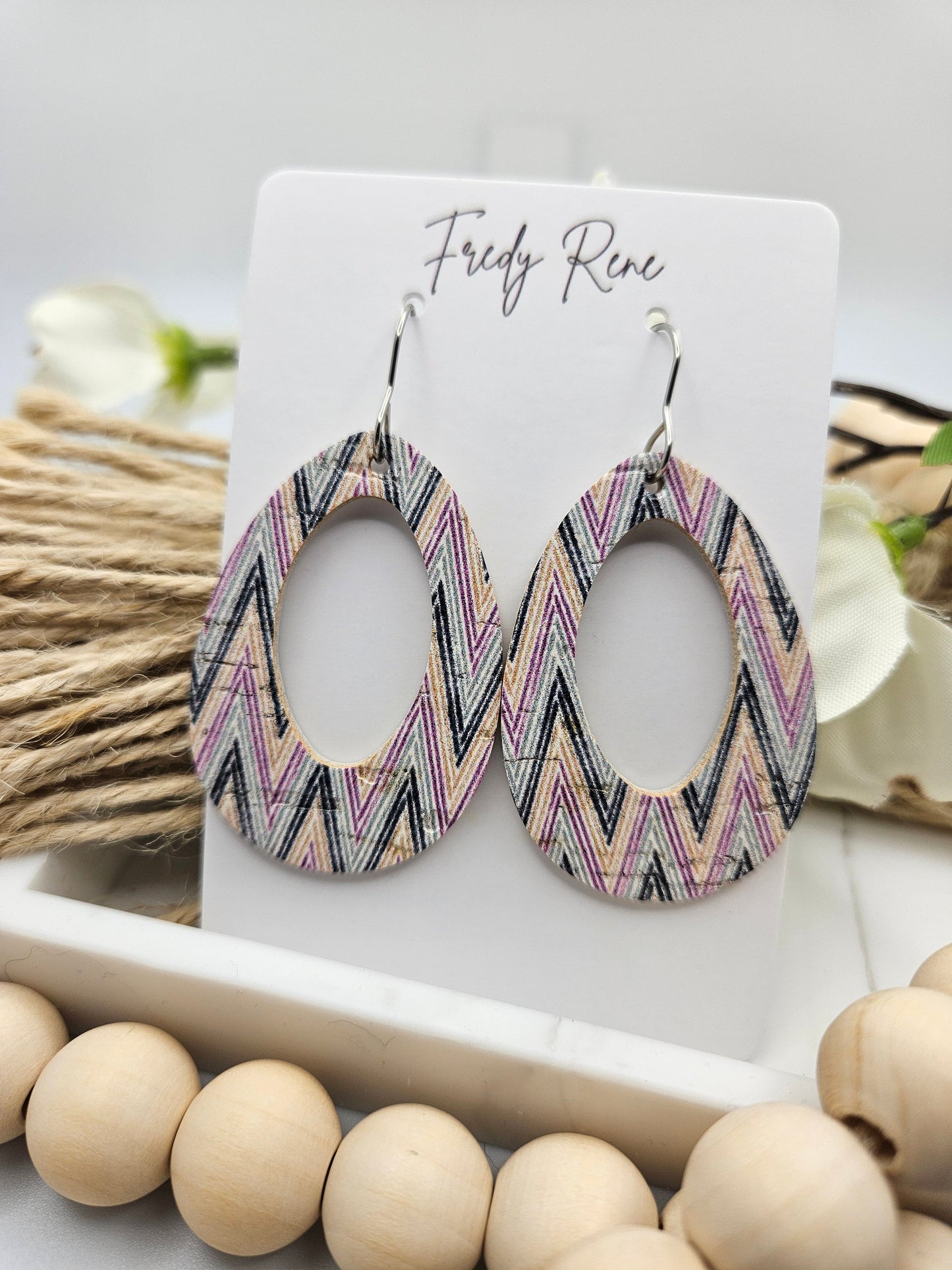 Chevron Cork on Genuine Leather Earrings