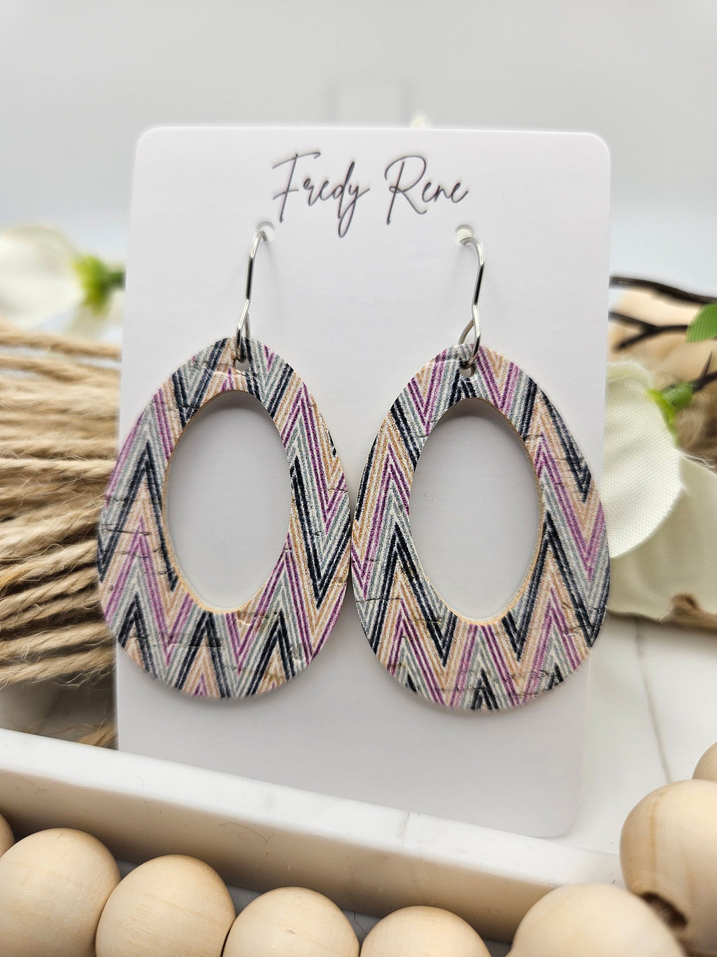 Chevron Cork on Genuine Leather Earrings