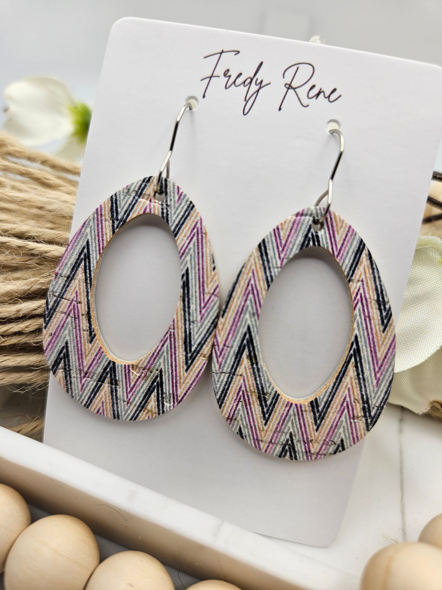 Chevron Cork on Genuine Leather Earrings