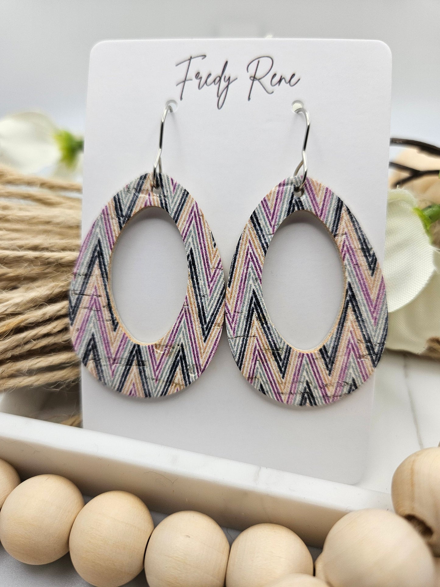 Chevron Cork on Genuine Leather Earrings