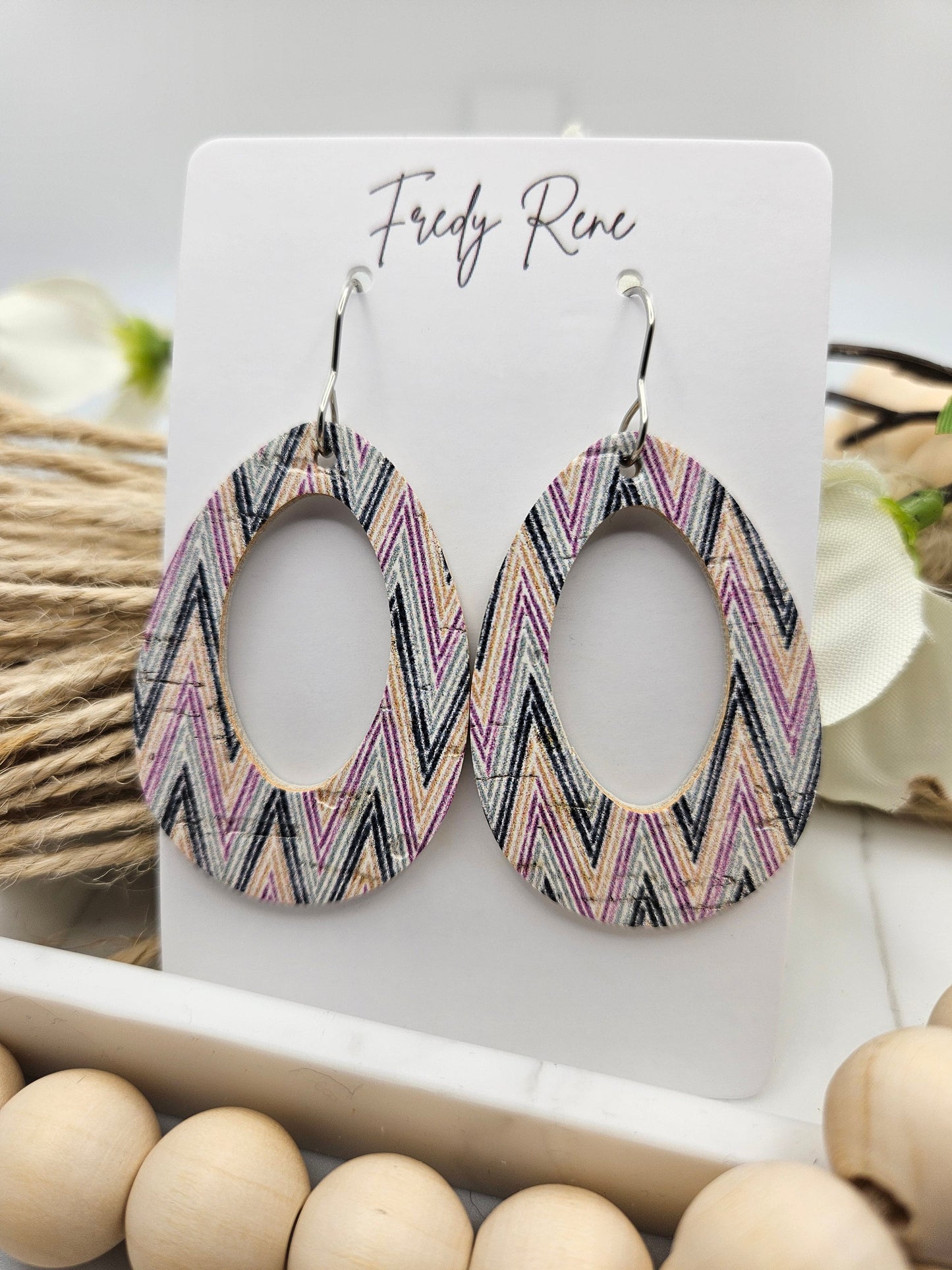 Chevron Cork on Genuine Leather Earrings