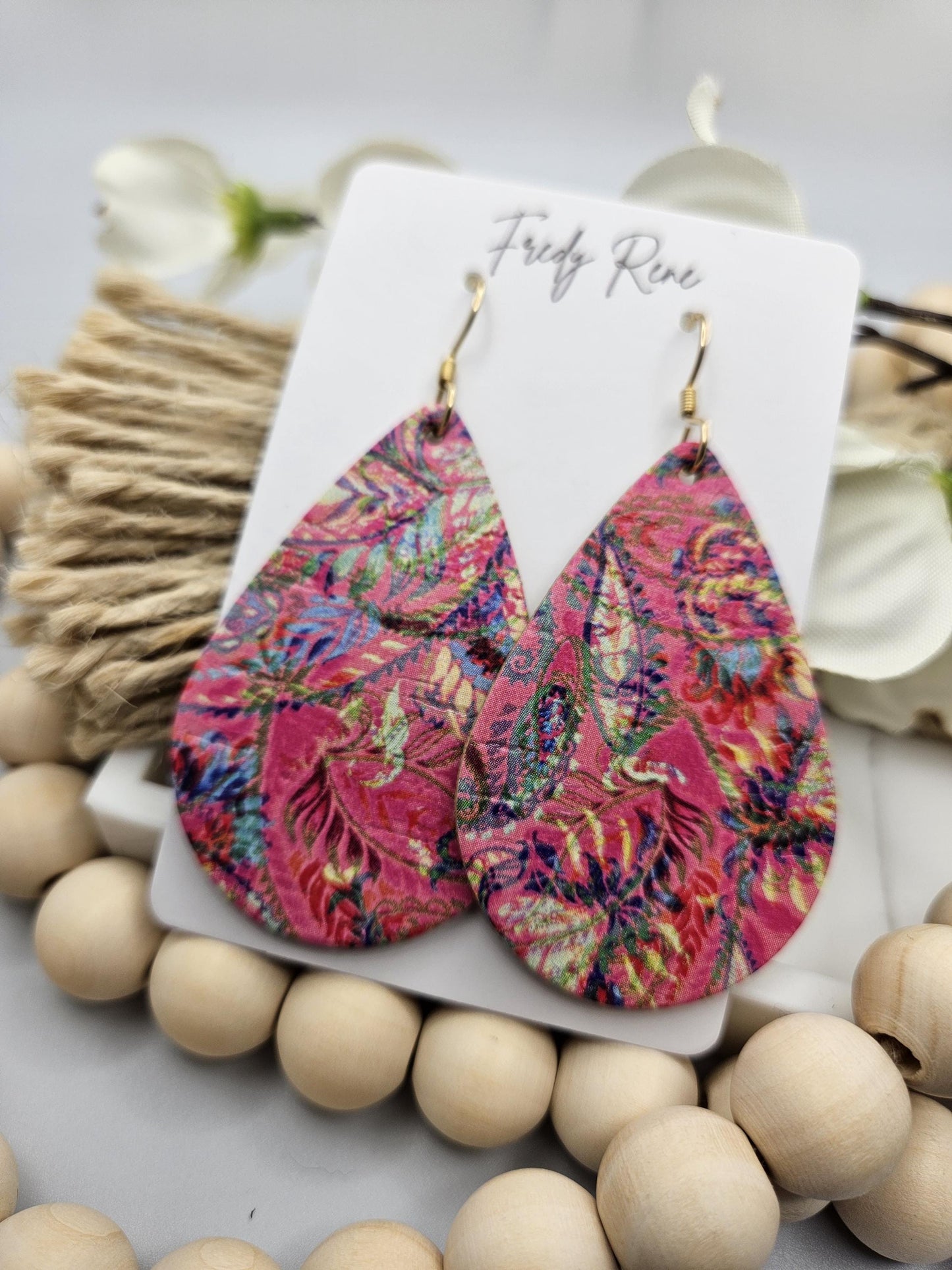 Large Pink Cork Teardrop Earrings backed with Genuine Leather