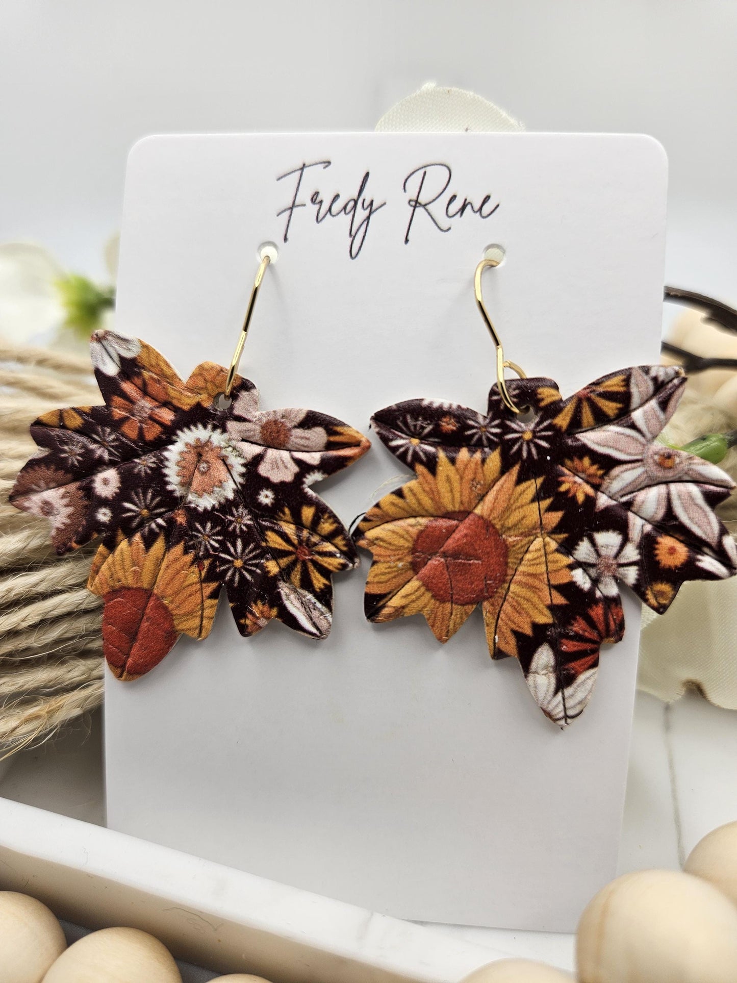 Fall Leaf Cork Earrings backed with Genuine Leather