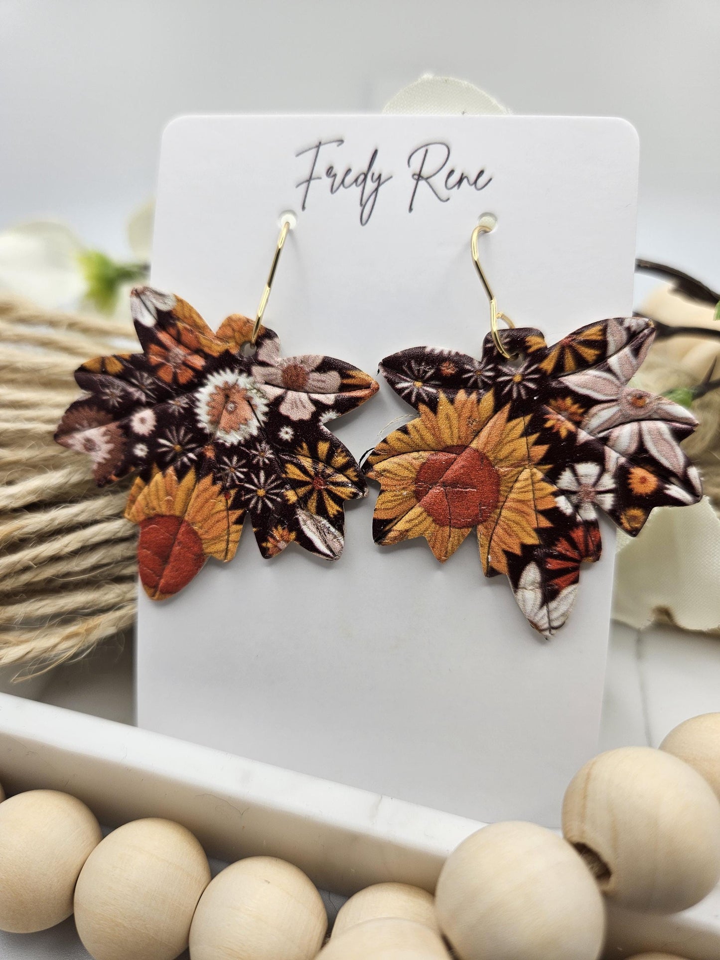 Fall Leaf Cork Earrings backed with Genuine Leather