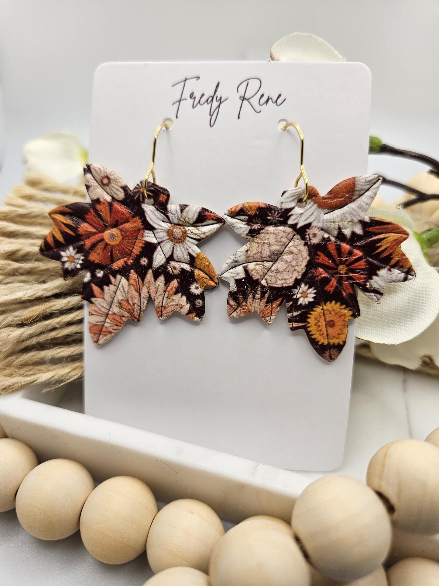 Fall Leaf Cork Earrings backed with Genuine Leather