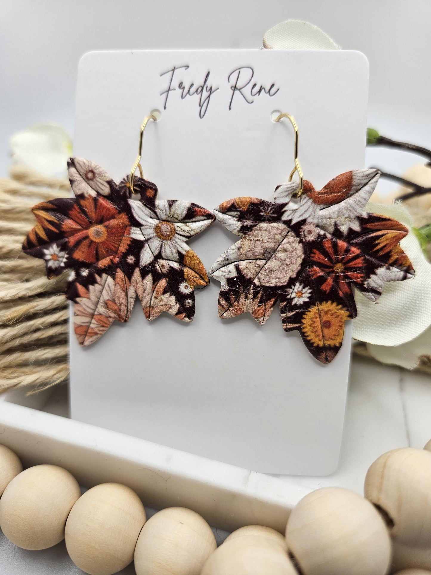 Fall Leaf Cork Earrings backed with Genuine Leather