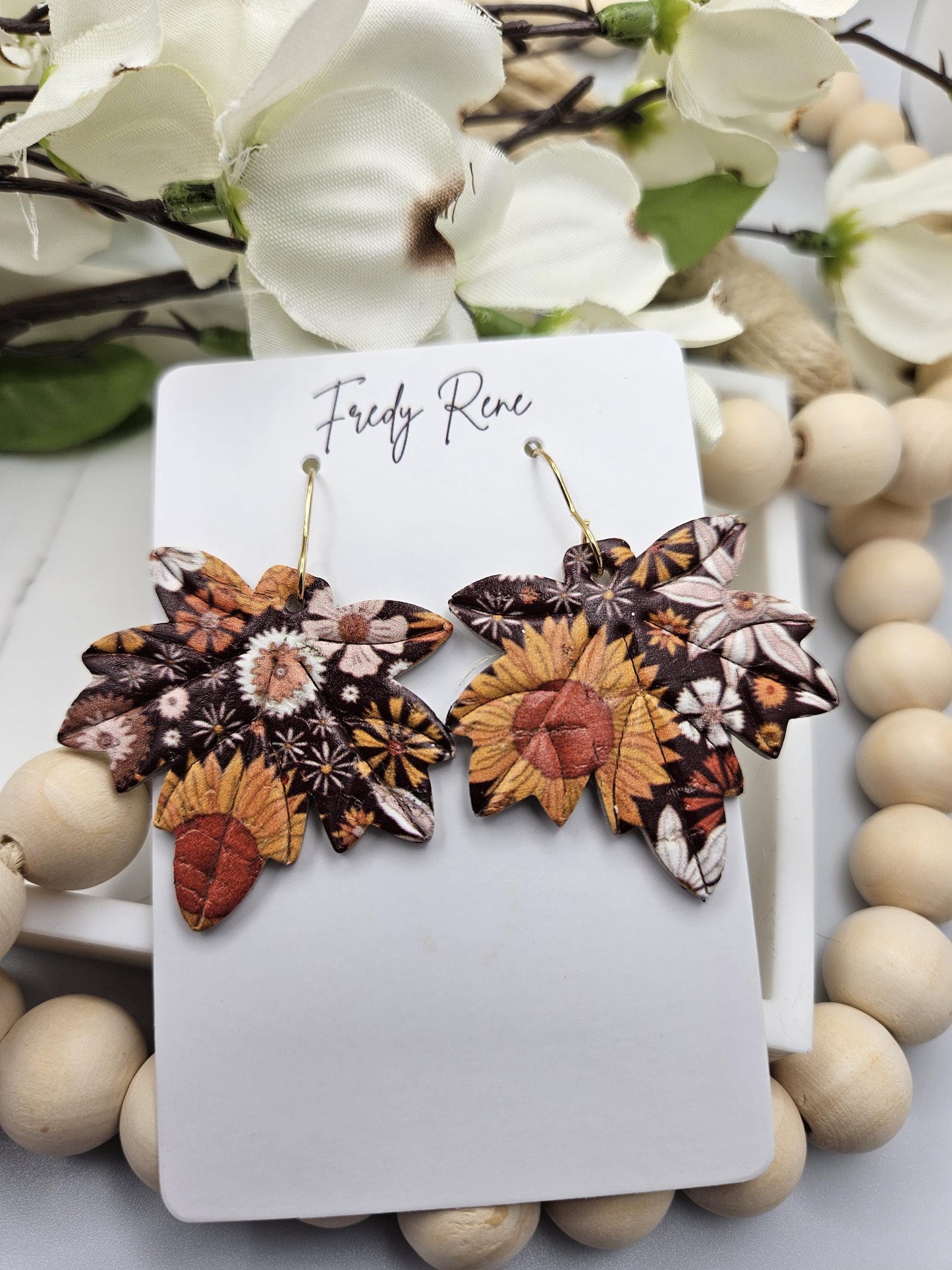 Fall Leaf Cork Earrings backed with Genuine Leather