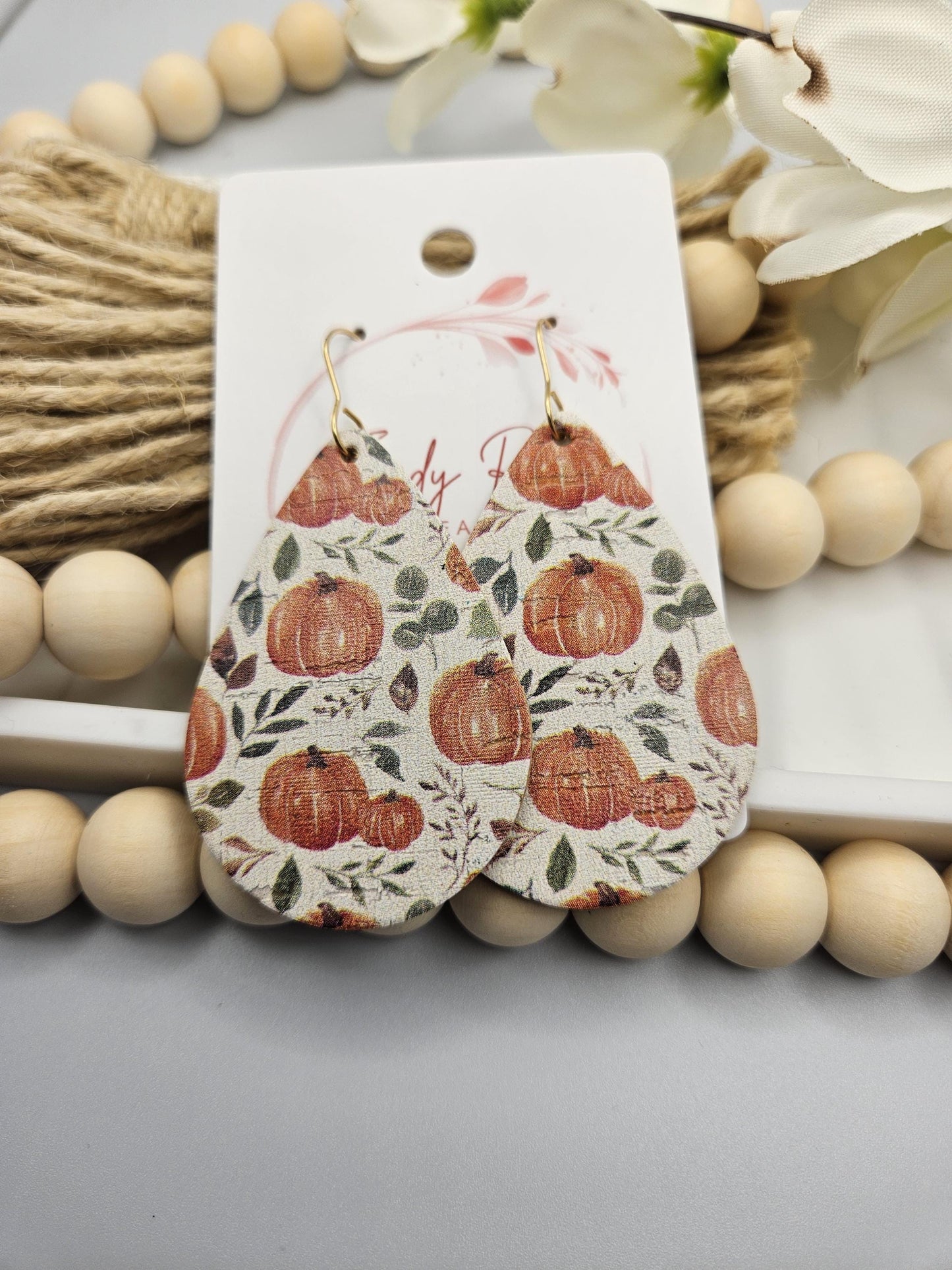 Large Pumpkin Cork Teardrop Earrings Backed with Genuine Leather