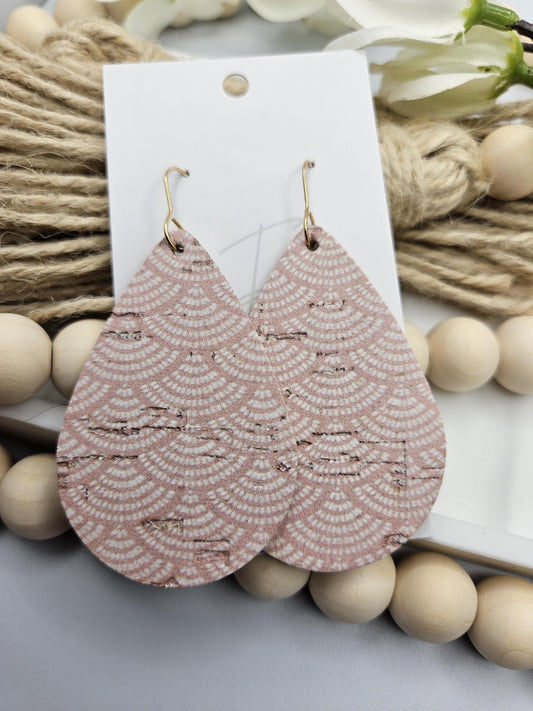 Large Pale Pink Cork Teardrop Earrings Backed with Genuine Leather