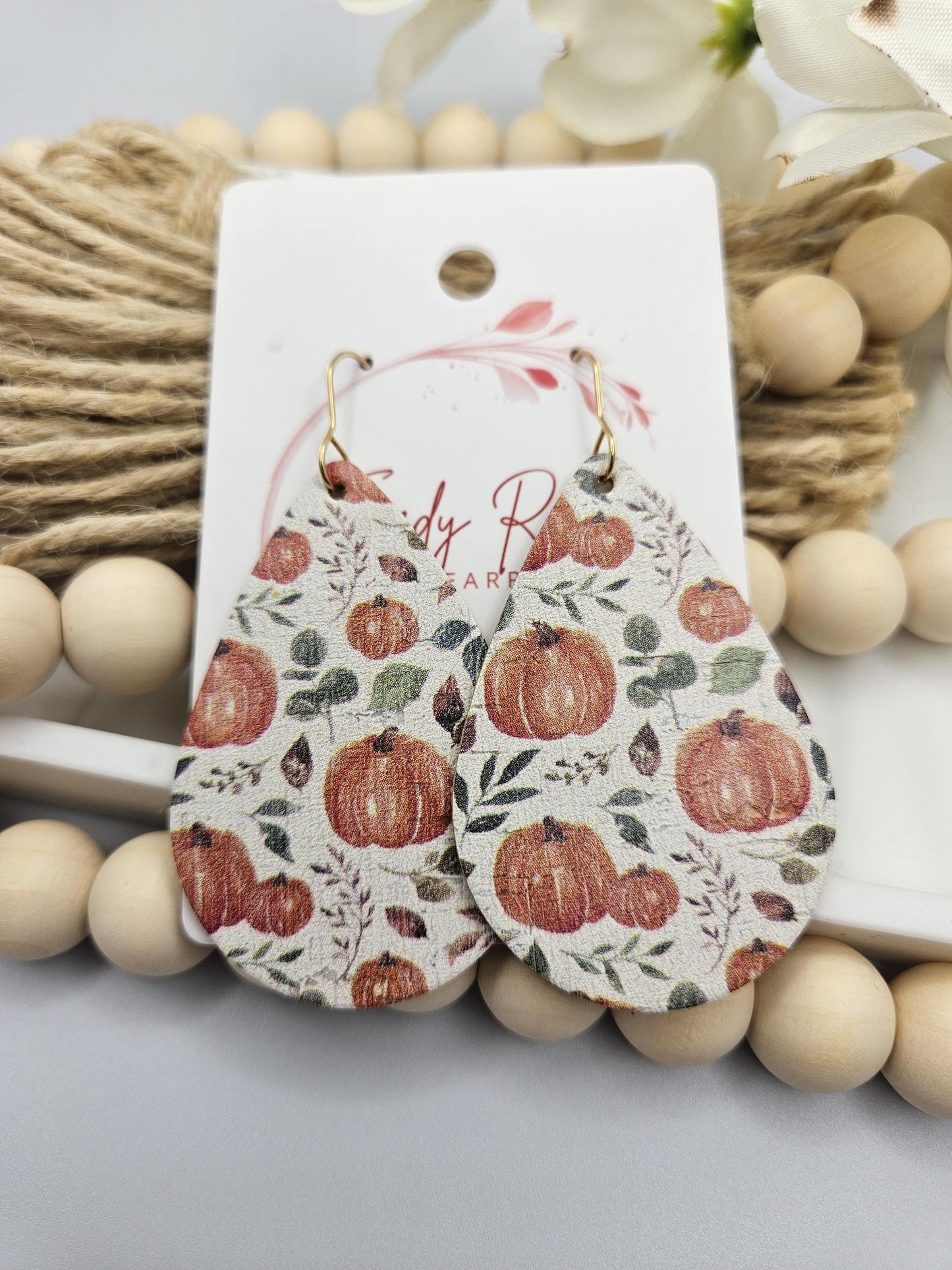 Large Pumpkin Cork Teardrop Earrings Backed with Genuine Leather