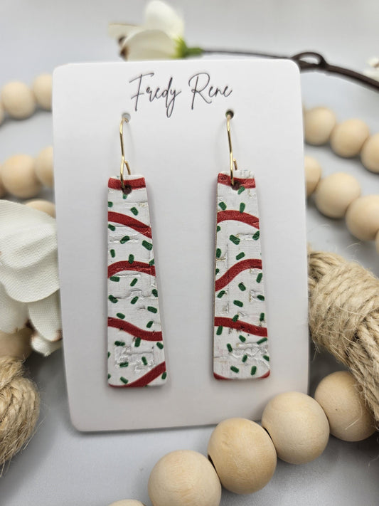 Christmas Cake Bar Cork Backed with Leather Earrings