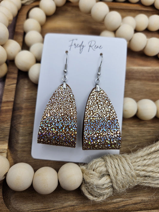 Brown Sparkle Genuine Leather Loop Earrings