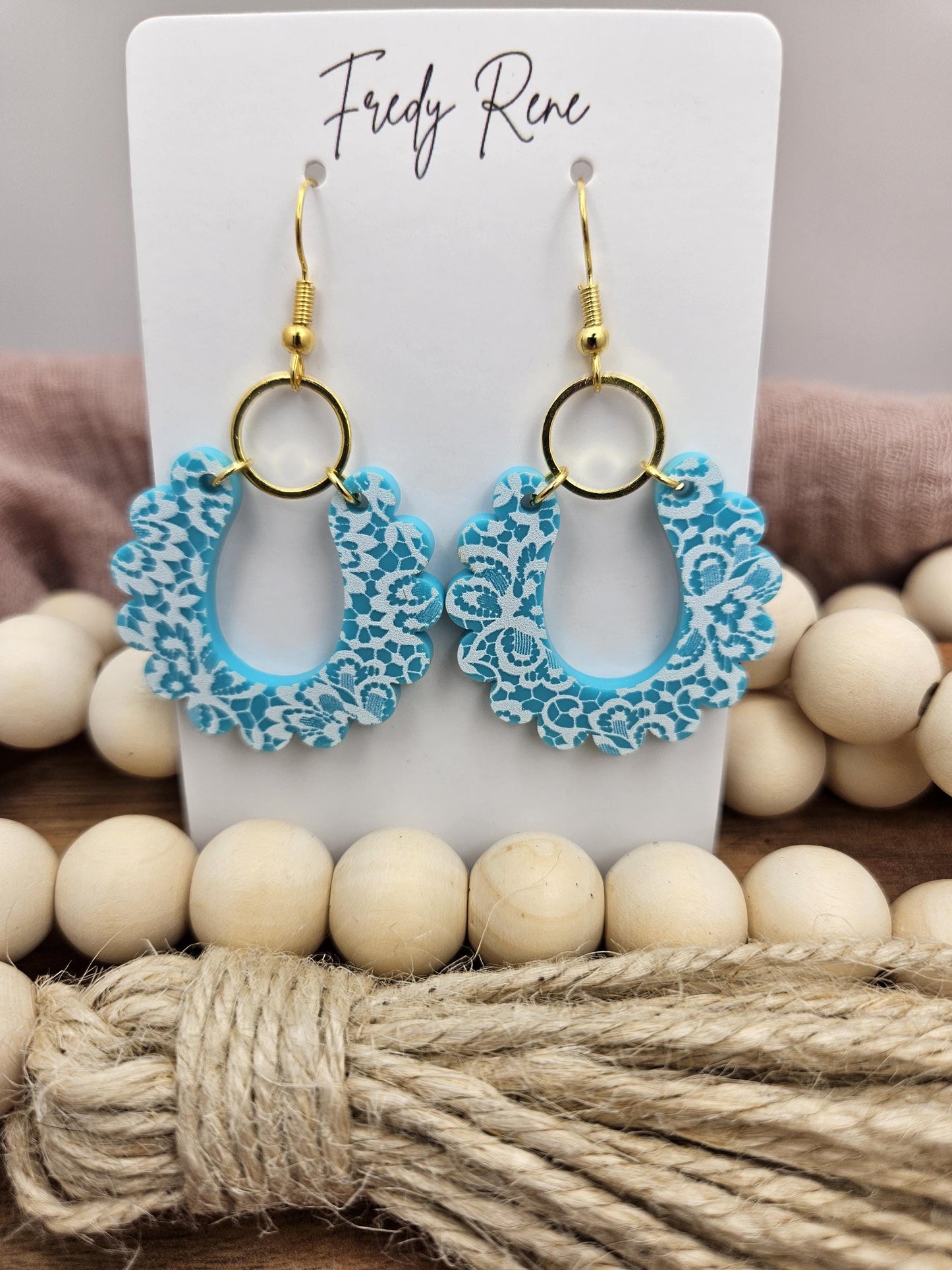 Acrylic Earrings, Handcrafted Lightweight, Floral Print