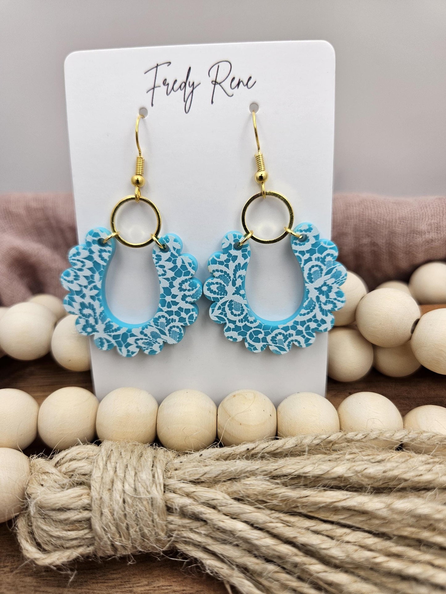 Acrylic Earrings, Handcrafted Lightweight, Floral Print