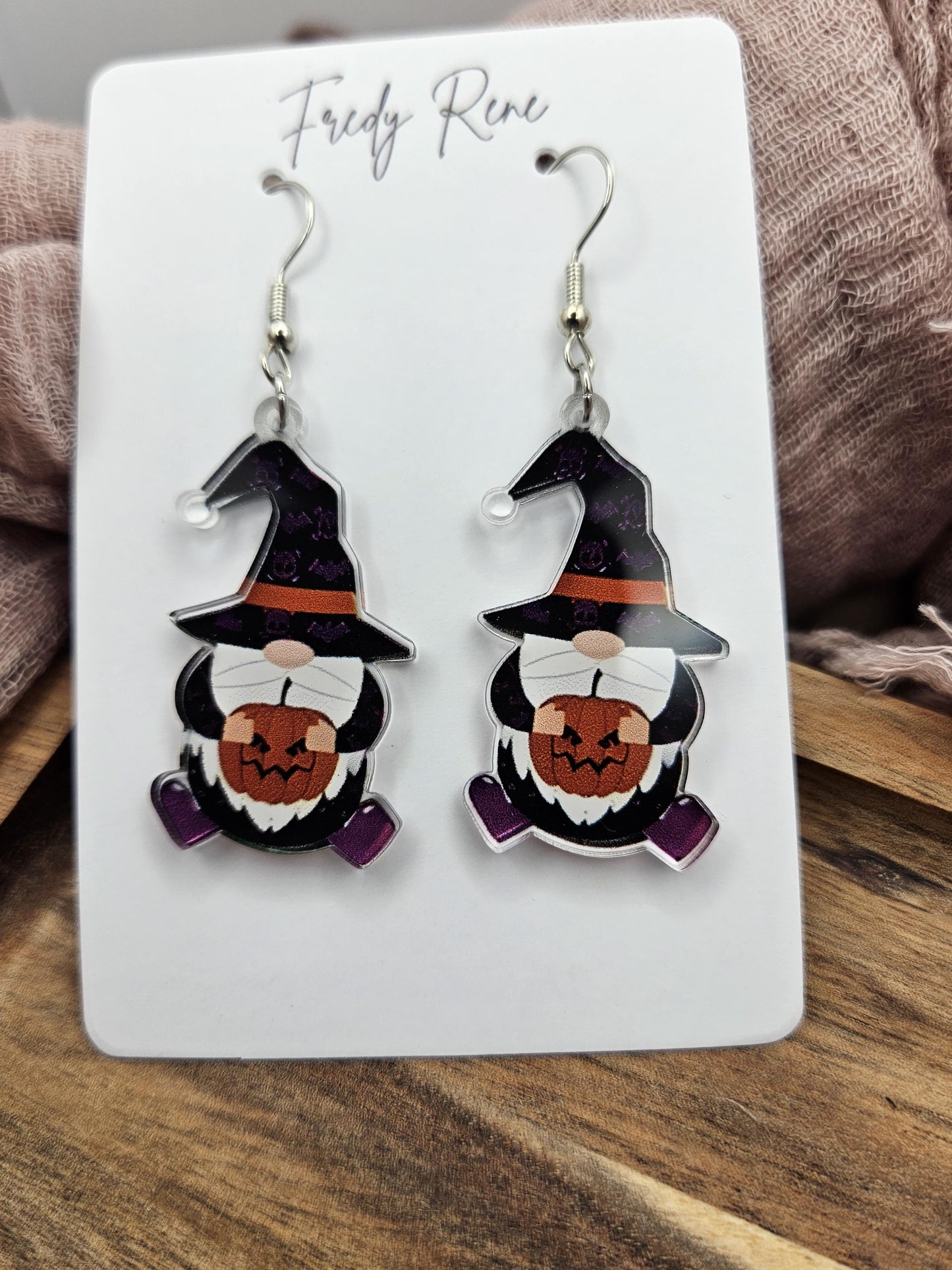Halloween Witchy Gnome Acrylic Earrings