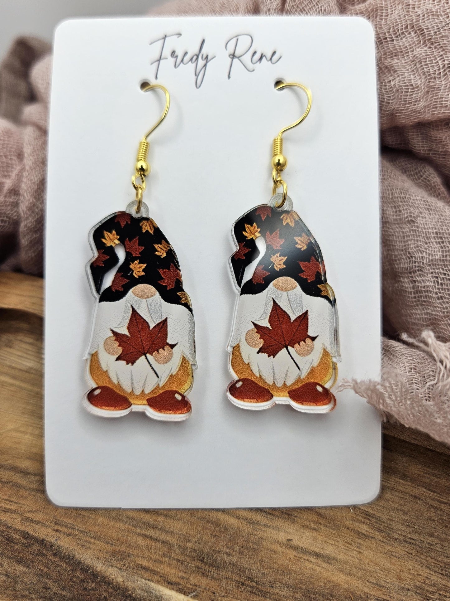Fall Leaf Gnome Acrylic Earrings