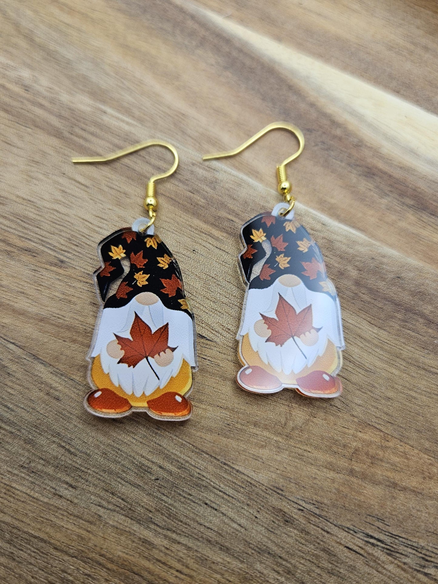 Fall Leaf Gnome Acrylic Earrings