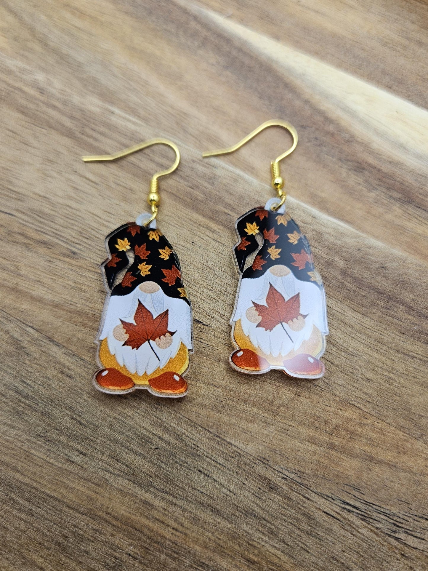 Fall Leaf Gnome Acrylic Earrings
