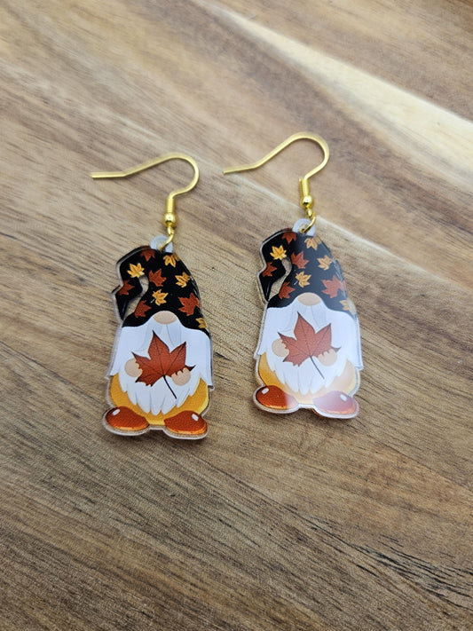 Fall Leaf Gnome Acrylic Earrings