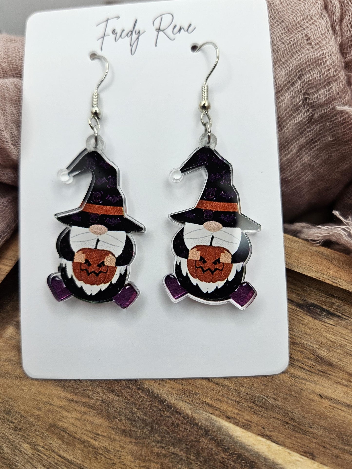 Halloween Witchy Gnome Acrylic Earrings