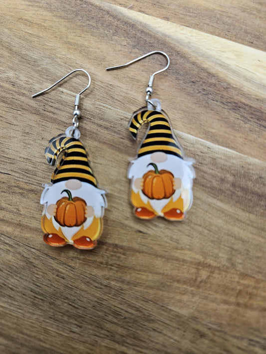 Fall Pumpkin Gnome Acrylic Earrings