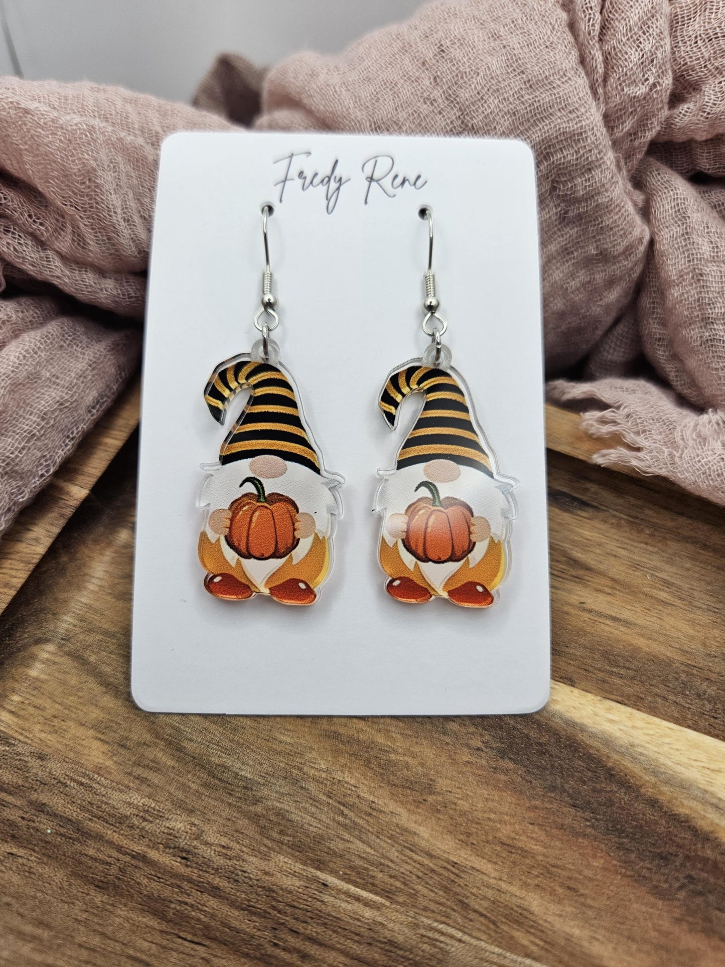 Fall Pumpkin Gnome Acrylic Earrings