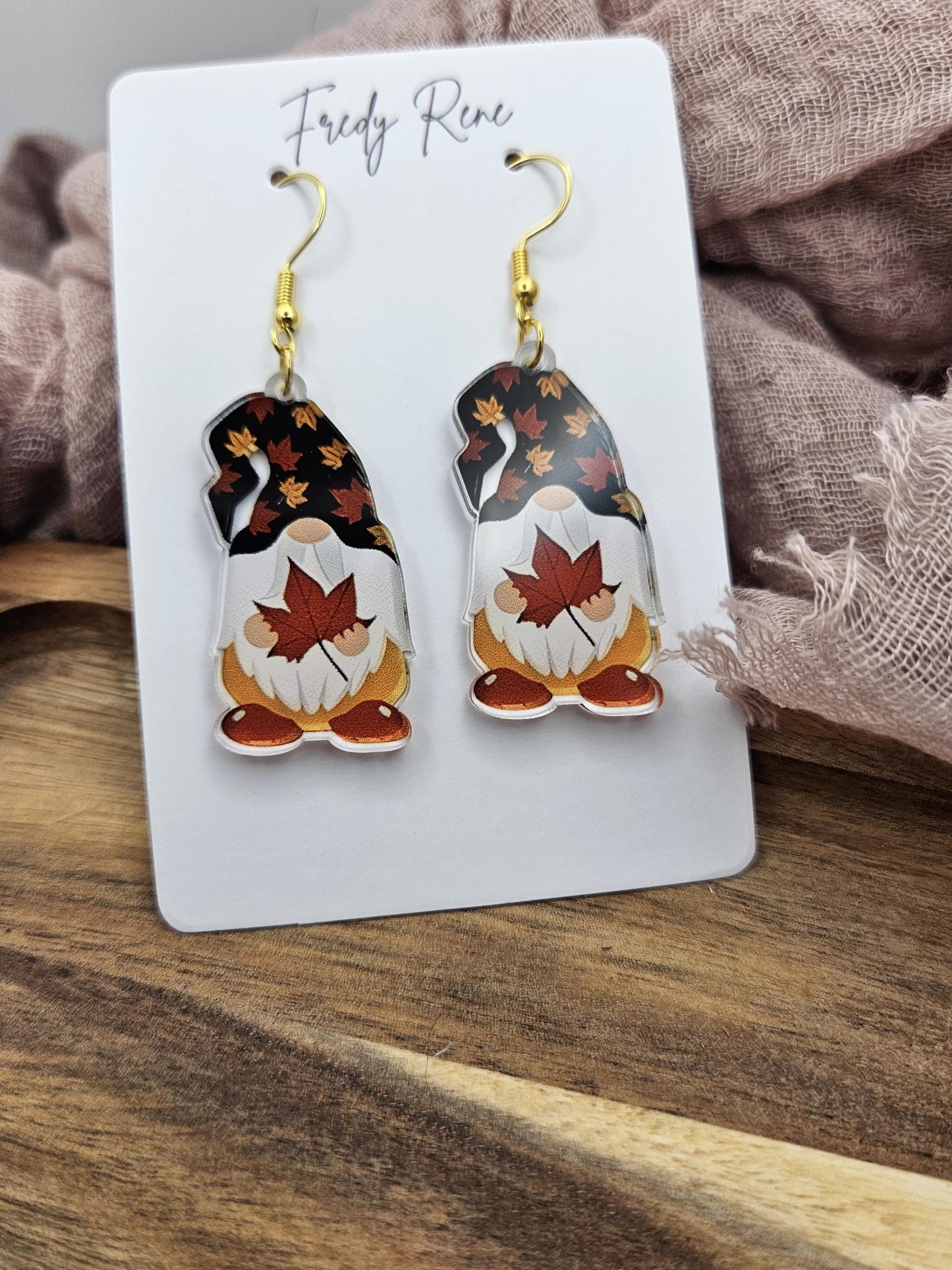 Fall Leaf Gnome Acrylic Earrings