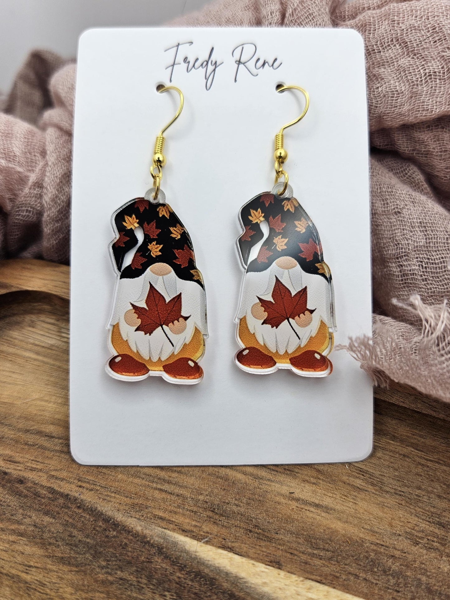 Fall Leaf Gnome Acrylic Earrings