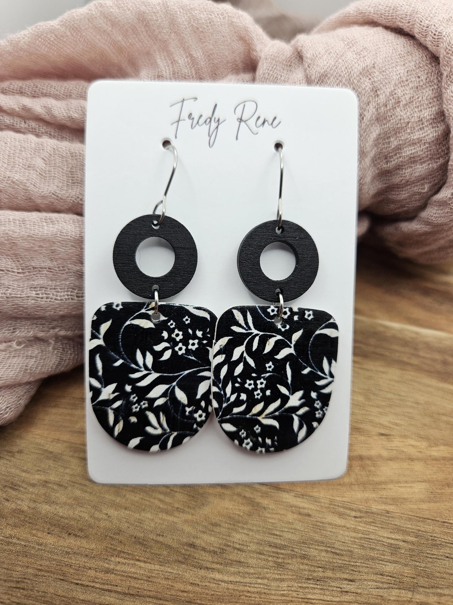 Black & White Cork Earrings Backed with Genuine Leather