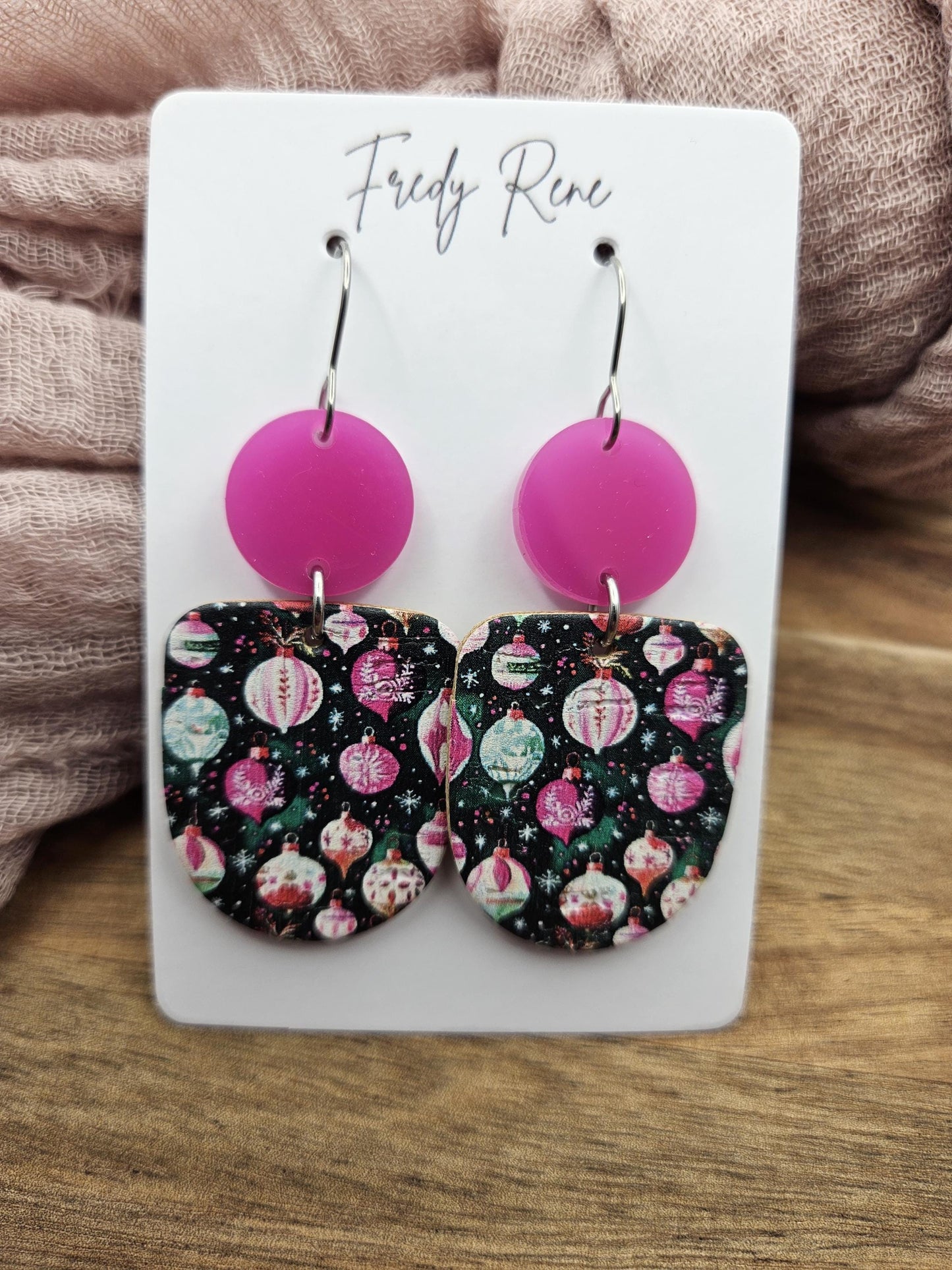 Christmas Ornament Cork Earrings Backed with Genuine Leather