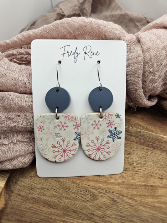Christmas Snowflake Cork Earrings Backed with Genuine Leather