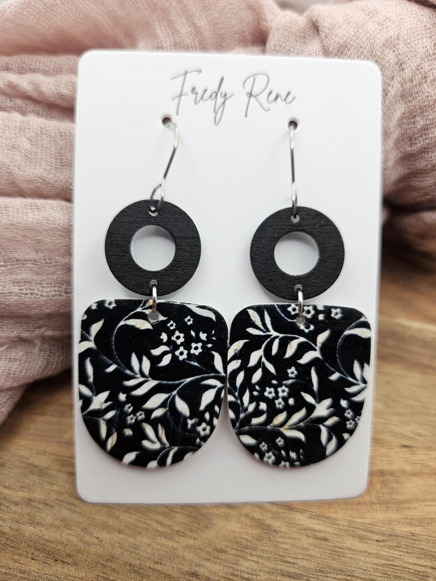 Black & White Cork Earrings Backed with Genuine Leather