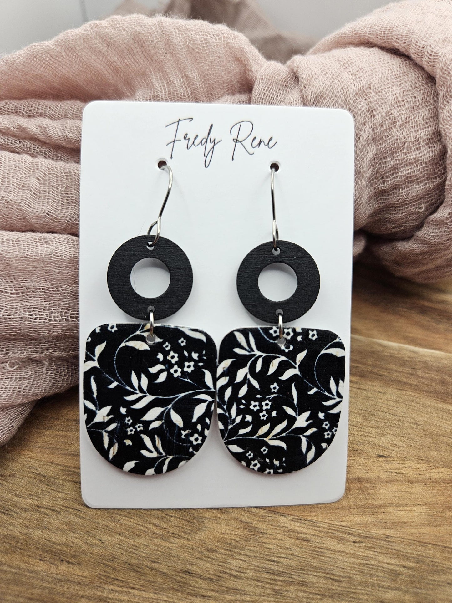Black & White Cork Earrings Backed with Genuine Leather